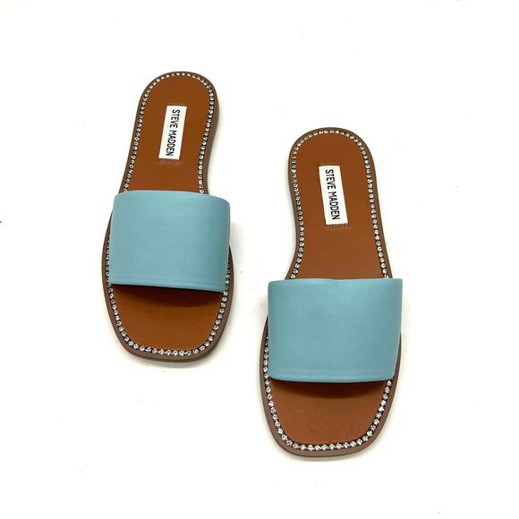 Steve Madden Womens Novelty Open Toe Flat Sandal Blue 8 - Picture 2 of 6